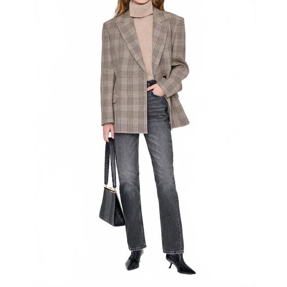 NEW ANINE BING aretha single-breasted blazer in brown